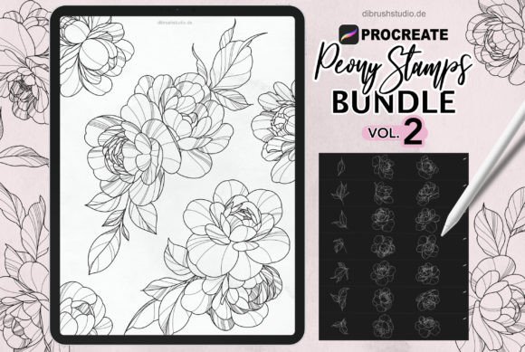 Download Procreate - Peony Tattoo Stamps VOL. 2 - Premium Bundle