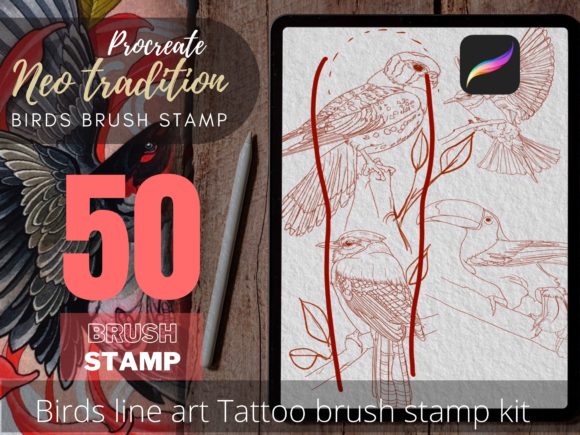 Download Bird Tattoo Stencil Line Art Brush Stamp - Premium Resources